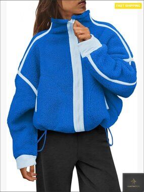 Womens Sherpa Fleece Jacket Zip Up Fuzzy Oversized Sweatshirt with Pockets Cozy